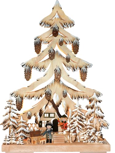 Ratags Light Triangle Manger with Deer and White Frost - 32x44cm / 12.6x17.3inch - Authentic German Erzgebirge Candle Arches