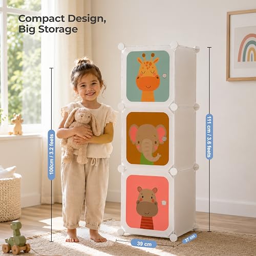 Image of Lifelong Kids Storage Cabinet Organizer | 3 Racks for Organized Storage | Multipurpose Wardrobe for Kids Clothes, Toys & Books | Lightweight, Portable & Spacious Shelf for Home Use (LLHSRK02, White)