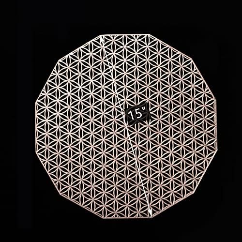 Dicunoy 8 PCS Gold Placemats, 38cm Round Placemats for Dining Table, Octagonal Hollow Out Non-Slip Wedding Accent Centerpiece Table Mats for Kitchen Table, Restaurant, Cafe Decoration
