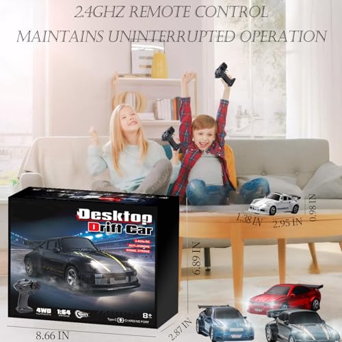 Image of RC Drift Car, 1 /64 Mini RC Remote Control Car, 2.4GHz Full Proportional RTR High Speed Micro Sports Racing Drift, 4WD HobbyFast Race Vehicle with Lights, Model Toys Gift for Kids, Boys, Adults