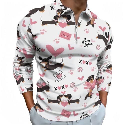 Polo manches longues homme teckel chien rose t-shirt golf automne zippé