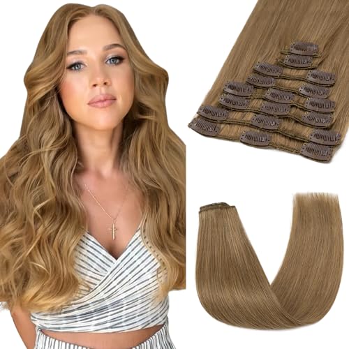 SEGOHAIR 8PCS Extension Cheveux Naturel Clip, 8 pouces 18Clips Extension Clip Cheveux Naturel Extention de Cheveux Humains Remy Vrai Cheveux – 45g Brun...