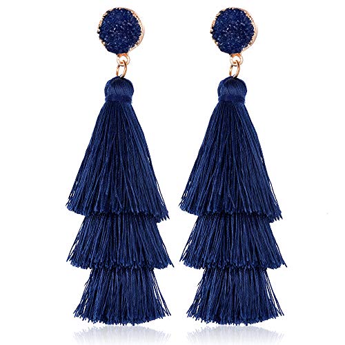 SNOWLIN Navy Bule Earrings Bohemian Style Women Jewelry Big Feather Long Tassel Earrings Rhinestone Crystal Dangle Earrings Multi-style Earrings (Navy Blue 3 Layered Tassel Earrings) SNOWLIN Navy Bule Earrings Bohemian Style Women Jewelry Big Feather Long Tassel Earrings Rhinestone Crystal Dangle Earrings Multi-style Earrings (Navy Blue 3 Layered Tassel Earrings)