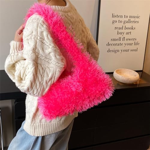 Image of Fluffy Shoulder Hobo Bag Handbag and Purse Women Y2K Fuzzy Soft Plush Underarm Tote Bag