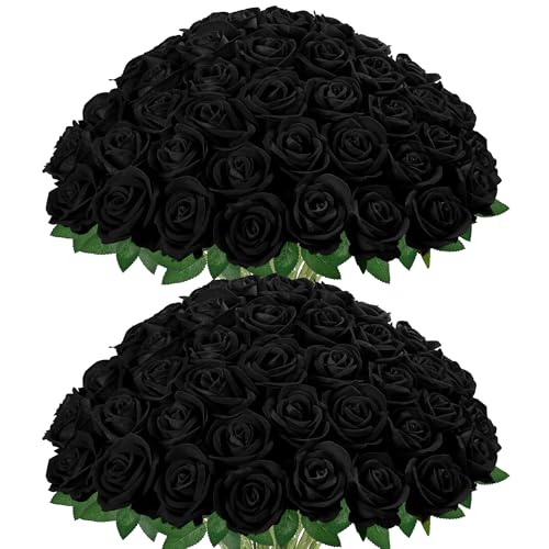 Image of InnoGear 50 Pcs Black Roses Artificial Flowers, Fake Velvet Silk Rose Bulk Faux Flower for Decoration DIY Wedding Centerpieces Proposal Bridal Bouquets Shower Party Home Floral Decor (50, Black)
