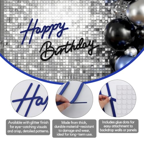 Image of TONIFUL Happy Birthday Sign for Backdrop - Black Navy Blue Felt Banner - Includes Dot Glue - Perfect for Birthday Party Backdrop,Wall Decr,Balloon Arch,Photo Background