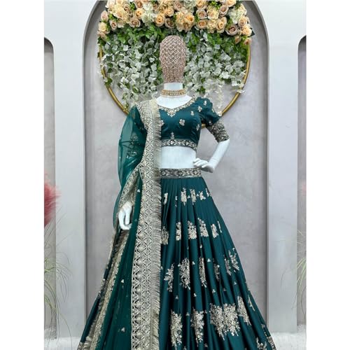 Image of Women's Satin Blend SF108549 Diwali Outfit Bridal Orange Indian Casual Wear Semi-stiched Lehngacholi