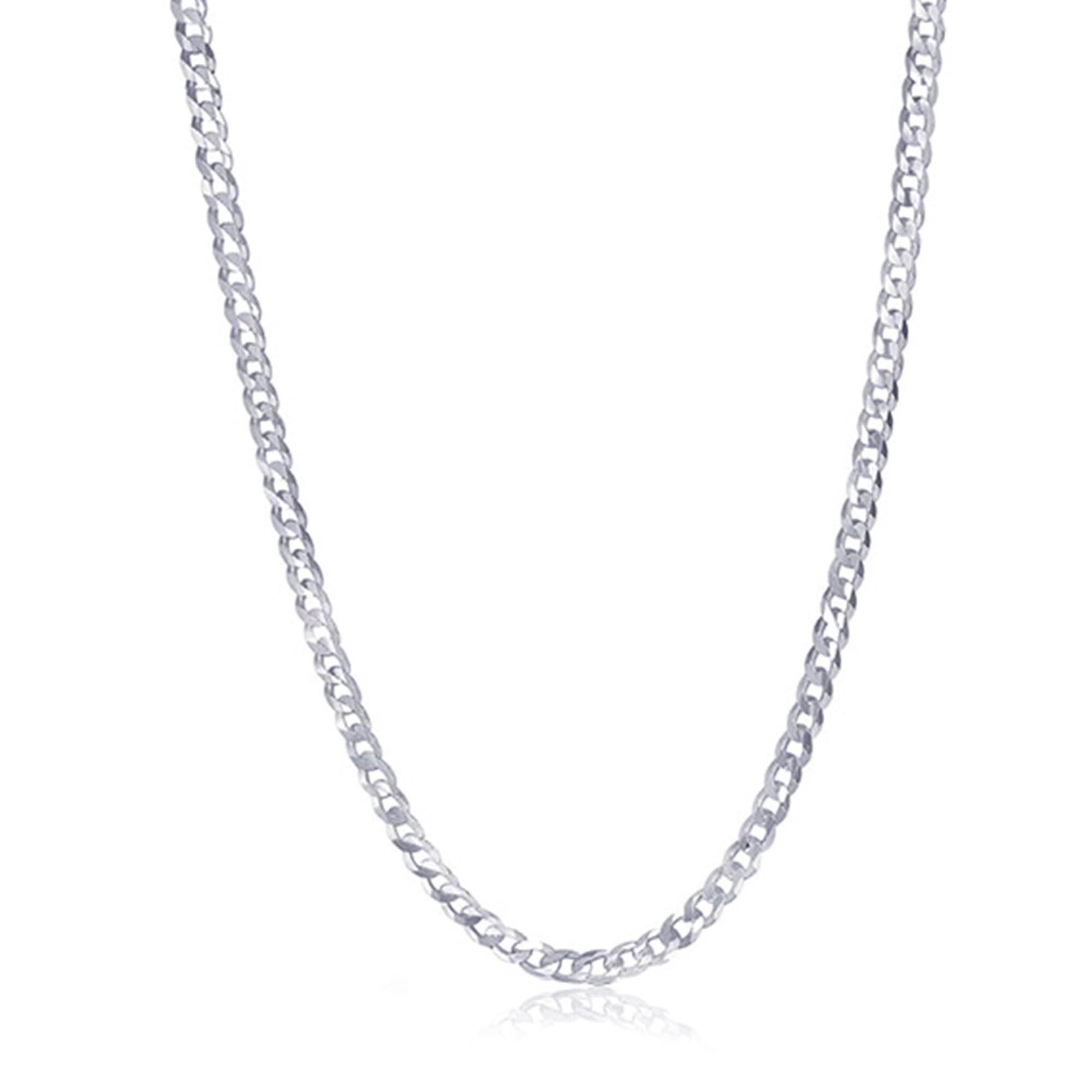 Solid 925 Sterling Silver Curb Chain Necklace for Men Women |BIS Hallmarked Italian 3.25 MM Flat Diamond-Cut Cuban Link Chain Necklace 24 Inches-image-29