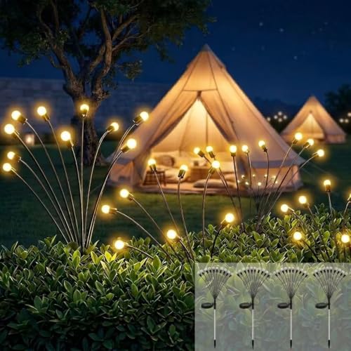 Cnulenzt Lampe Solaire Extérieur Jardin, 4 Pièces 10 LED Lampe Luciole Solaire Étanches IP65, Éclairage d'Ambiance Décoratif pour Patio, Balcon, Terrasse,...