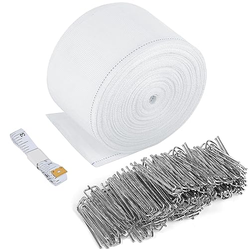 Curtain Pleat Tape with 50 Hooks 11 Yards /10 Meters Pleater Tape for Curtains Included 50Pcs Stainless Steel Hooks with 4 Prongs Pinch Pleat Curtain Tape and Hooks for Making Pleated Curtain