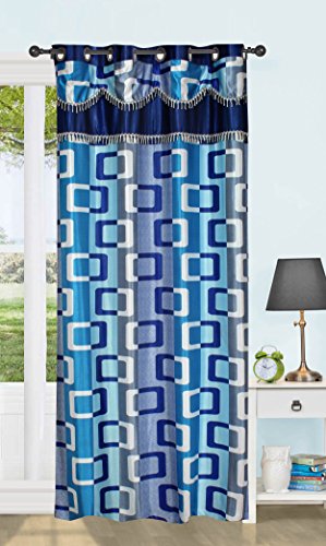 Image of K 2 6 Creations -1 Piece Polyester Box lace Bedroom Curtain for Door (4 x 7 Feet Blue)