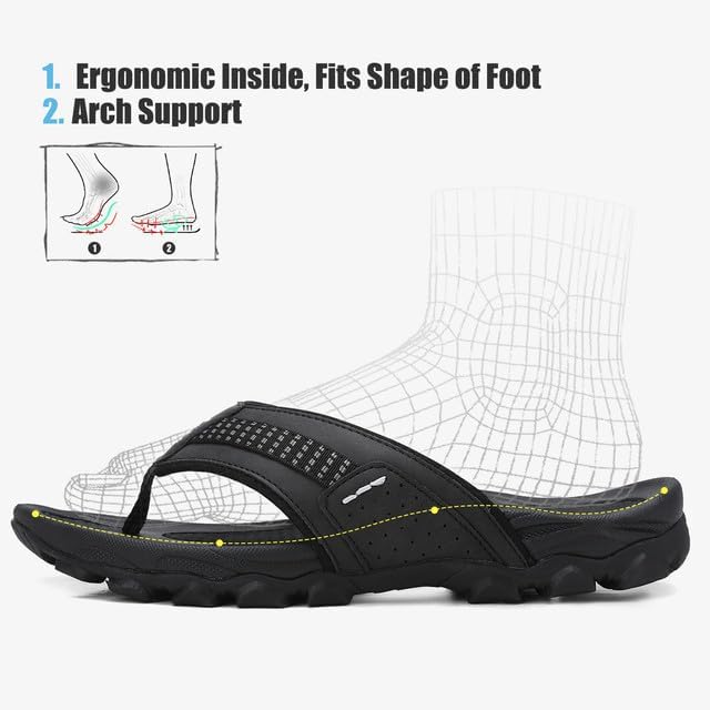 ARRIGO BELLO Mens Flip Flops Leather Sandals Arch Support Beach Thong Flipflops Lightweight Summer Slippers US Size 8-13