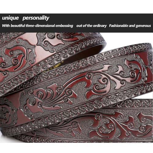 KuRkur Leather Belt Men's Leather Ratchet Embossed Belt Adjustable Western Cowboy Waist Strap,Black,Waist:38"~41"3