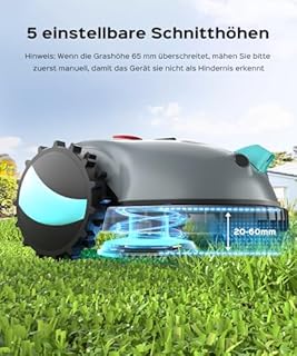 YARDCARE V100 Mähroboter ohne Begrenzungskabel Rasenroboter mit Kamera, Hindernisvermeidung, Vision Navigation, 4 Ah Akku Rasenmäher Roboter ohne Begrenzungsdraht 150㎡ mit Ersatzklingen, Spiralschnitt