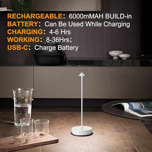 SAKRINGT 2 Pack Cordless Table Lamps Rechargeable, 6000mAh Battery Operated Waterproof Stepless Dimming Modern Portable LED Table Light for Restaurant Dining Patio Outdoor