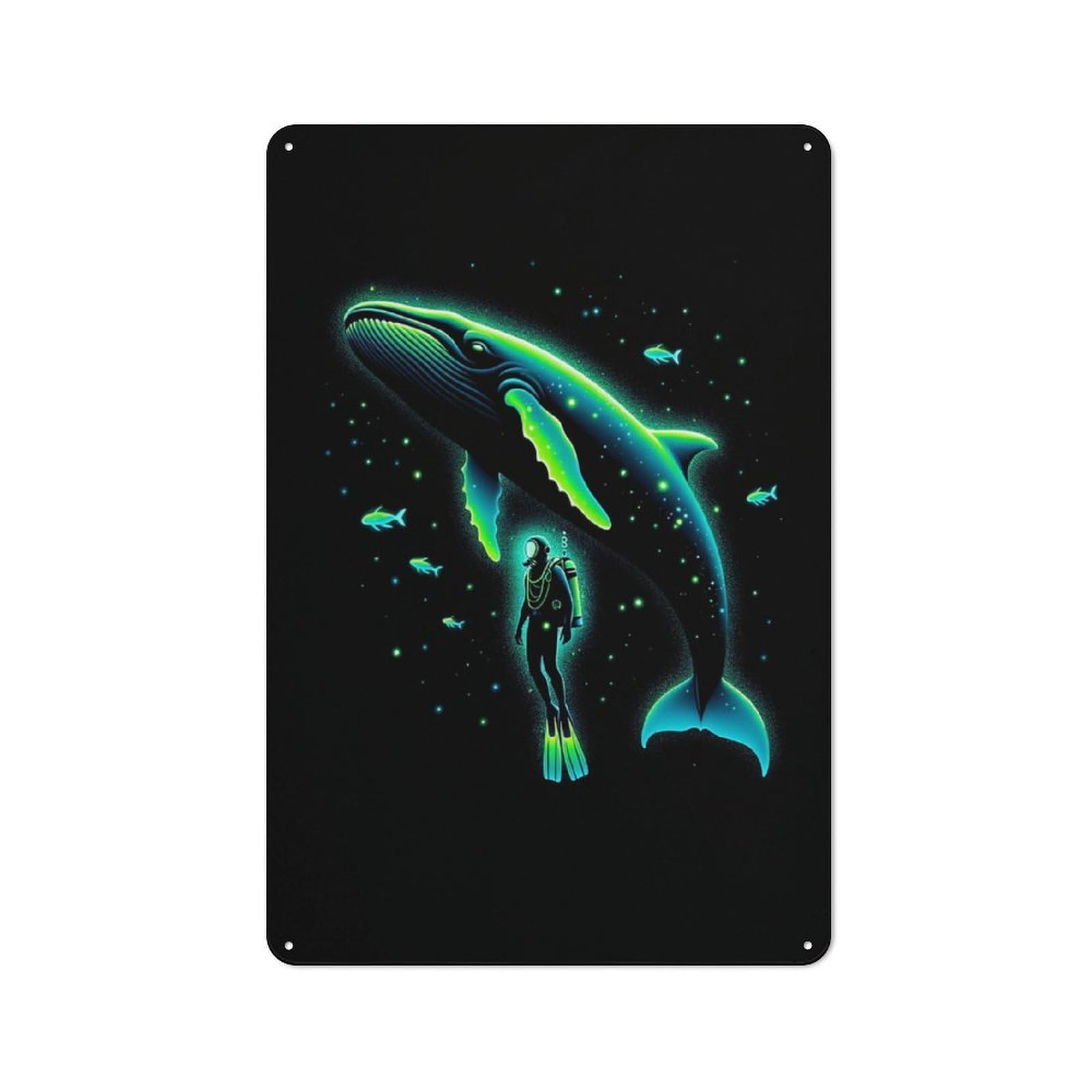 Junmoney Scuba Diver And Whale Tin Wall Plaque 30X20cm With For Garage Or Workshop, For Vintage Wall Decor Fans, For Kitchen And Home Bar Decor
