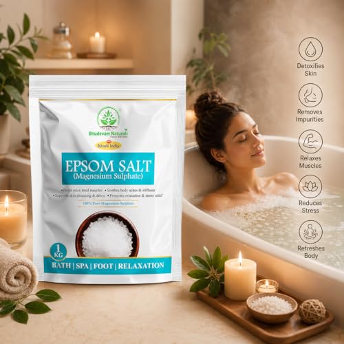 Image of Khadi Premium Grade Pure Epsom Salt for Muscle Pain Relief, Stress Reduction & Detox | 100% Pure Magnesium Sulfate Bath Soak for Relaxation, Skin Care & Foot Spa - 1KG