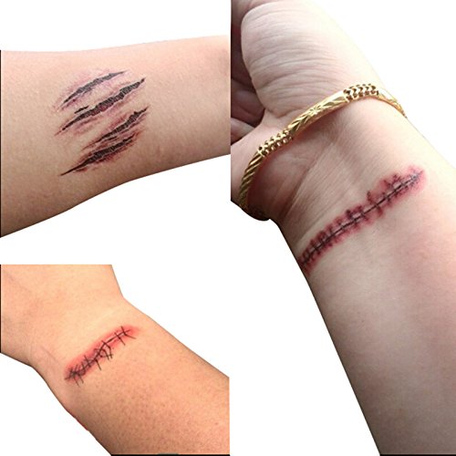 Kipetto 20 Sheets Halloween Body Face Scar Realistic Temporary Tattoos Stickers Horror Realistic Waterproof Fake Bloody Wound Stitch Stickers Makeup For Halloween Party Cosplay thumb #2