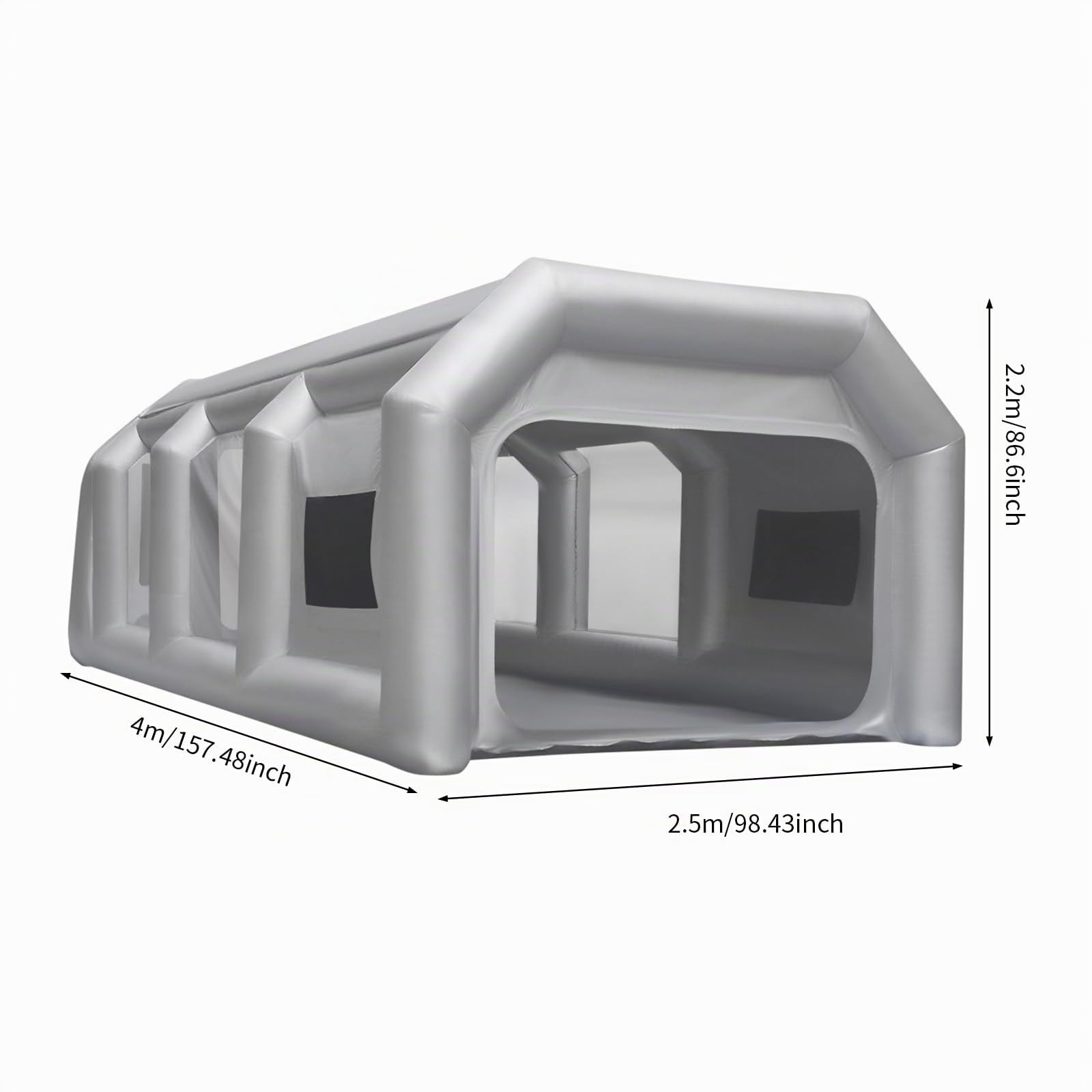 Cabine gonflable 4 x 2,5 x 2,2 m, tente de peinture mobile avec système de filtration et fenêtres, cabine de peinture portable pour voiture, moto et meubles, bâche de sol et piquets inclus