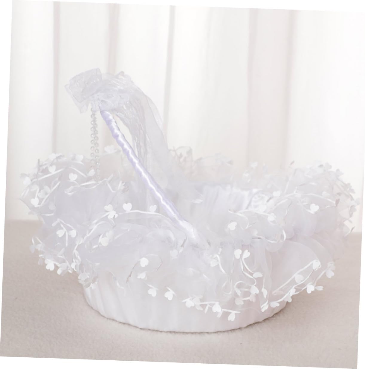 Mikikit Wedding Flower Girl Basket Foldable Handheld Lace Design White Decorative Basket for Wedding Ceremony Party Supplies