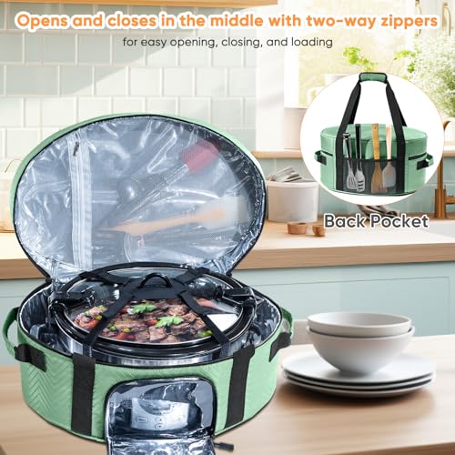 Image of Insulated Slow Cooker Carrying Bag for 6-8 Quart CrockPot and Hamilton Beach Slow Cooker with See-thought Window, Portable Carrier Case with Adjustable Band and Accessory Pocket