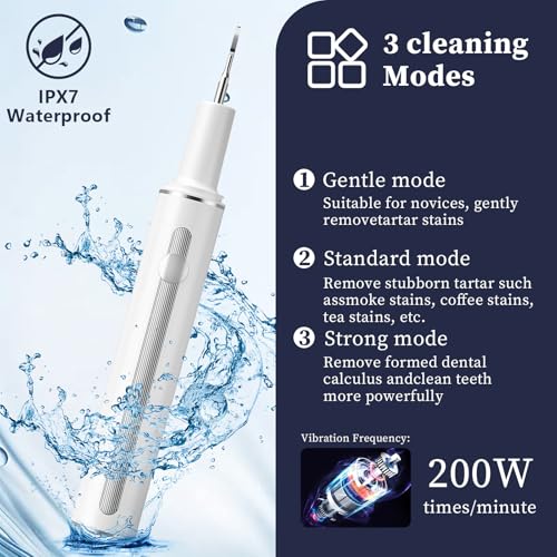 Pet Tooth Brushing Kit, Remover for Teeth Dog, Plaque Remover Safe for Dogs and Cats, 3 Modes, Pet Tooth Cleaner Dental Care Tartar Plaque Remover with LED Light (White)