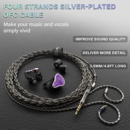 Image of BASN Bmaster5 in Ear Monitors, 1DLC Diaphragm+4BA 5 Drivers IEM Earphones with Silver-Plated OFC Cable, Noise Isolation Wired Earbuds for Musicians (Purple)