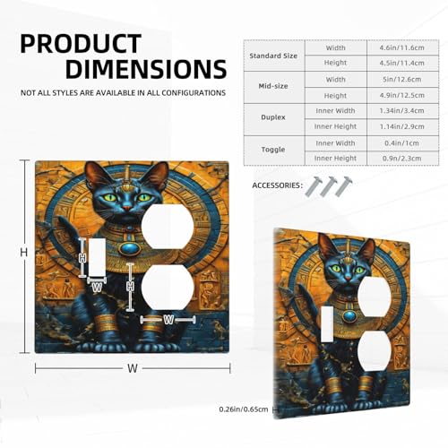 Decorative Outlet Covers Egyptian Black Cat Vintage Gold Decorated 2 Gang Wall Plate Cover Single Toggle Duplex Combo Two Switch Light Switch Cover Plate Faceplate for Home Decor