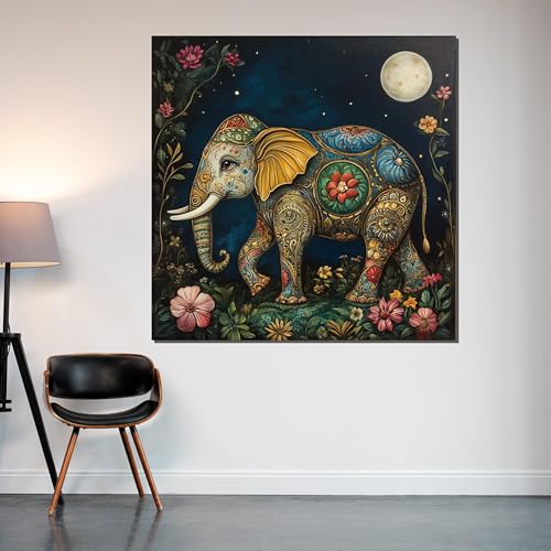 Toile éléphant au clair de lune 65x65 cm pour décoration murale