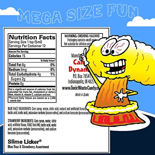 1 Pack Mega Slime Licker Size 3 Oz. - Sour Rolling Liquid Candy - Strawberry Flavor Tiktok Challenge, 3 Fl Oz (Pack Of 1), Blue,Red, 3.0 Ounces #TOP6