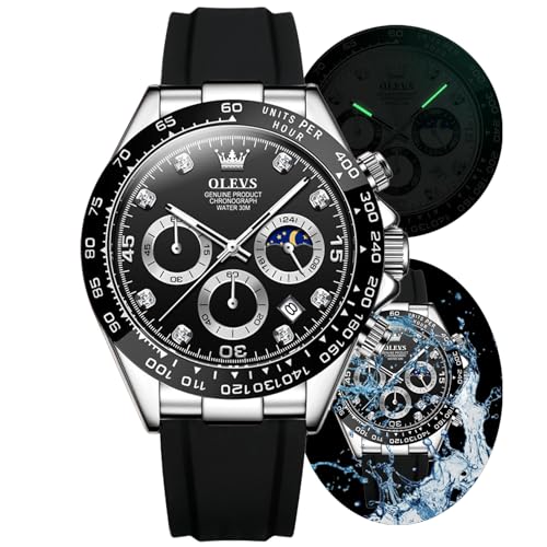 Image of OLEVS Men's Watch Analog Chronograph Waterproof Multifunctional Diamond Sports Silicone Strap Moon Phase Quartz Night Light Men's Watch