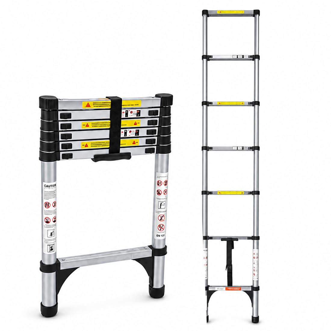 HOUZA 3.9m (13 ft) Steel Telescopic Ladder | 10-Step Foldable Extension Ladder | Portable & Collapsible Ladder for Home, Industrial & Outdoor Use | EN131 Certified | 1 Year Warranty(Silver & Black) — Amazon image 9