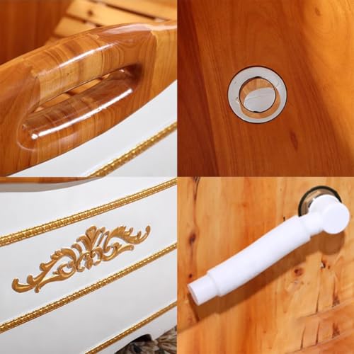 TT-YEC Europäische Luxus -Eiche -Badewanne, Massive Holzbadewanne Im Innenhoch, Eine Tiefe Ovale Holzbadewanne Mit Bank, Abflussventil, Verdickte Tiefe, Eingewichtige Holzbadewanne Kit,L160cm – Bild 7
