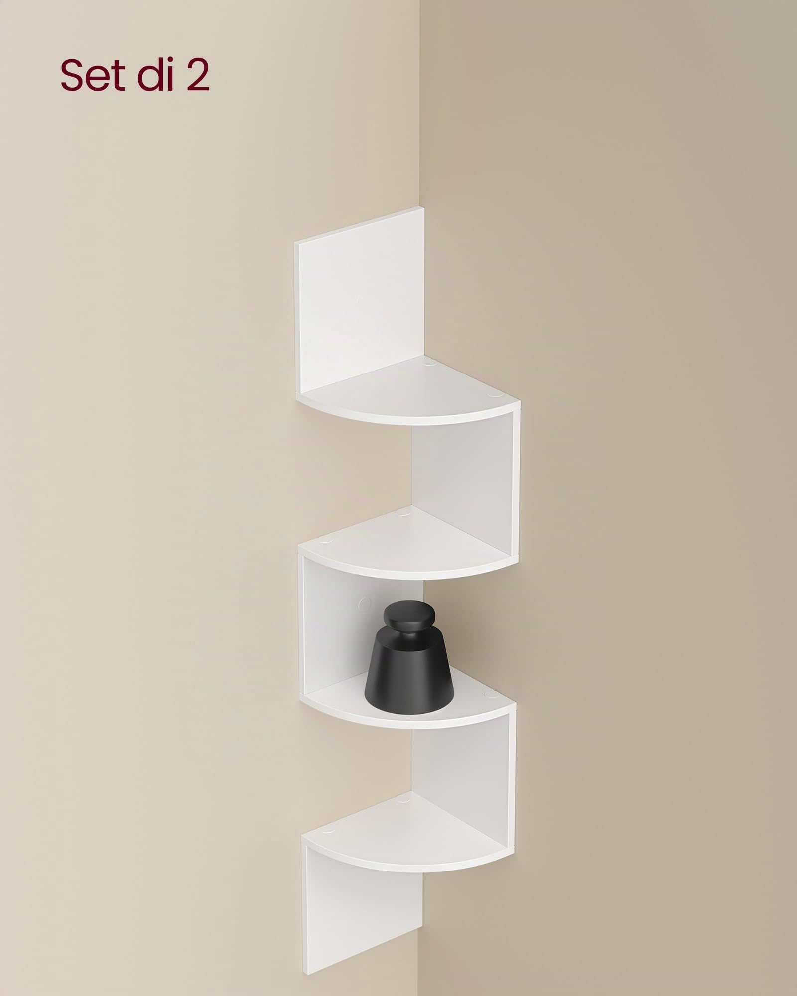 VASAGLE CUSTOS Collezione - Mensola Angolare, Set da 2, Mensola da Parete a 4 Livelli, Libreria con Design a Zigzag, Bianco Nuvola LBC704WB01