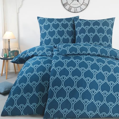 BaSaTex Mikrofaser Seersucker Bettwäsche Set 4 teilig - bügelfreie Microfaser Bettgarnitur Öko-Tex Zertifiziert - 2X 135x200 cm + 2X 80x80 cm -...