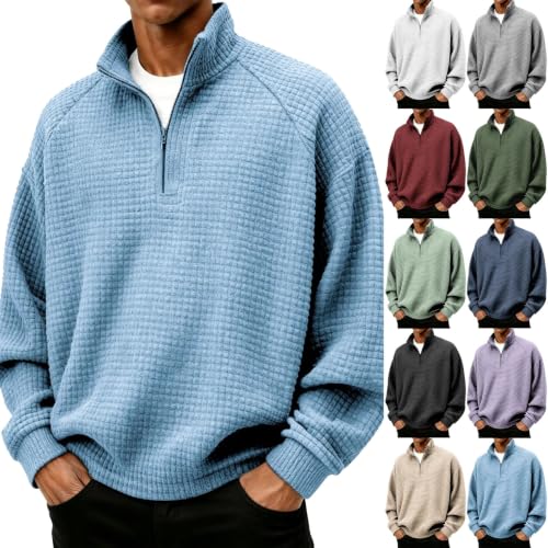 Mens Quarter Zip Sweatshirt No Hood Polo Long Sleeve Collared Pullover - image 1