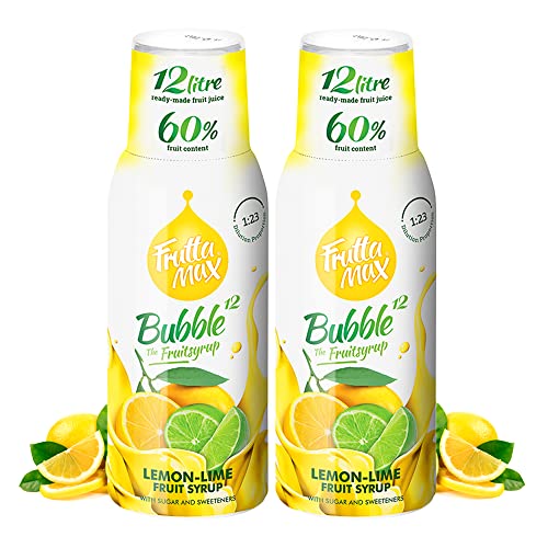 2 paquetes - FruttaMax - Concentrado de jarabe de frutas | Menos azúcar | con un 60% de contenido de fruta | adecuado para máquina de refrescos (2 x 500 ml) (2 x Limón-Lima)
