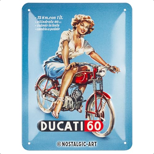Nostalgic-Art Plaque rétro, 15 x 20 cm, Ducati – Cilindrata 60 Pin Up – Idée cadeau pour motards, Official License Product (OLP), en métal, design...