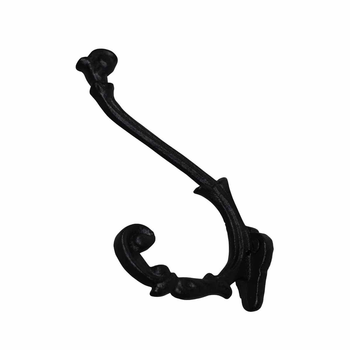 Renovators Supply Black Wrought Iron Double Hook Antique Rustic 6 Inches Long Wall Mount Vintage Double Hooks for Coat, Robe Or Hat Hanger Rust