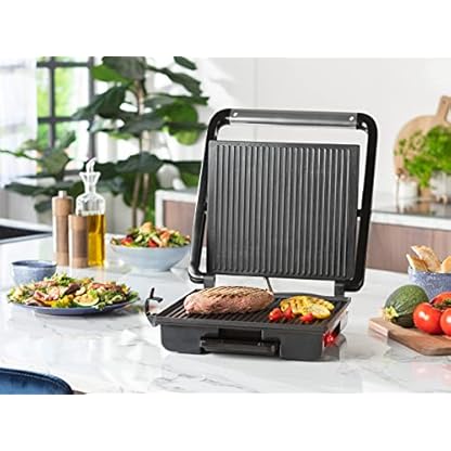 Elektro Kontaktgrill mit Edelstahl Grillzange, Low Fat Multigrill mit Thermostat, 2000Watt, extra große Grillfäche… – Bild 4