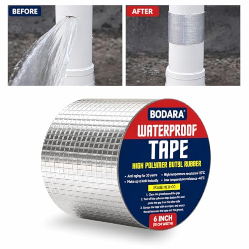 Image of 6-Inch Super Strong Adhesive Waterproof Tape for Permanent Roof Leak Repair, Surface Cracks, Window Gaps, Boat & Tank Sealing (Aluminum Tape - 06 Inch)