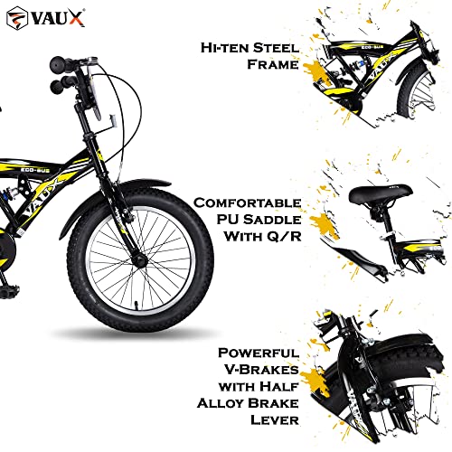Image of Vaux Eco-Sus Kids Cycle for Boys 16 inch with Suspension for Age 4 to 6 Years, Bicycle for Kids with Steel Frame, Alloy Rims, 16x2.40 Tubular Tyres & V-Brakes, Ideal Height: 3.3ft to 3.9ft(Black)