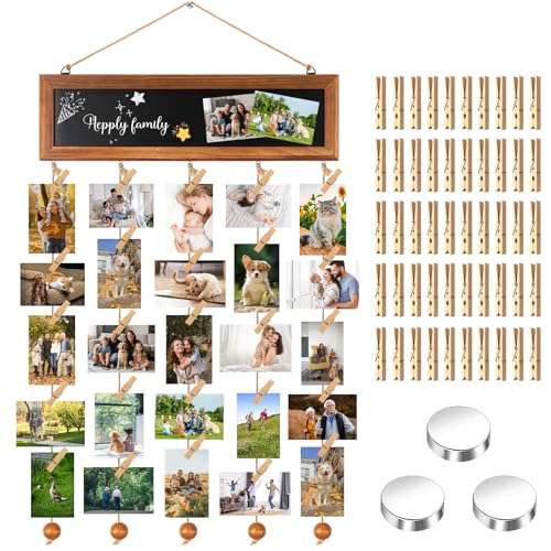 Dengthrive Cadre Pele Mele Photo Mural: Cadre Photo Pele Mele Conception de Tableau Noir Magnétique Et 50 Pinces à Photos et 3 Aimants Cadre Photo...
