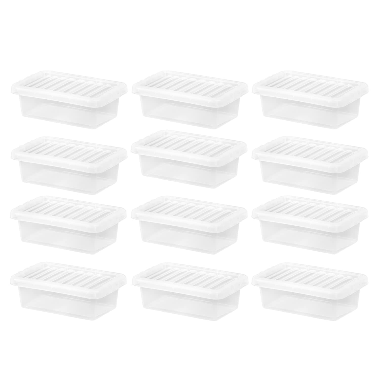 JMS we create smile Set of 12-4L Crystal Clear Plastic Storage Container With Lid Transparent Storage Box Home Organiser For Garage Office Home Kitchen Made in UK (4 Litre)