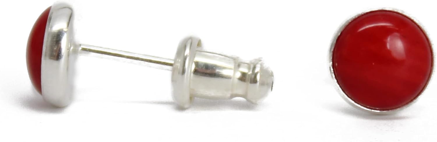 6mm Gemstone Stud Earrings for Women and Girls, Round Bezel 925 Sterling Silver