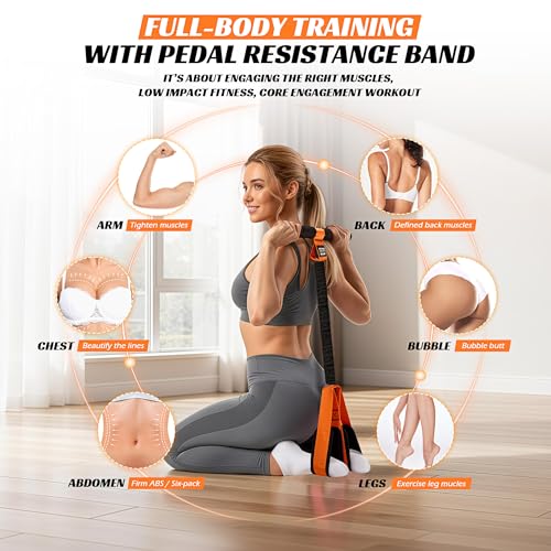 KUTIZE Multifunction Pedal Resistance Band with Handle, Upgraded Exercise Equipment with Soft Foot Pedal for Sit Up & Full-Body Home Gym Workouts, Core/ABS Training, Pilates, Yoga & Physical Therapy β image 3