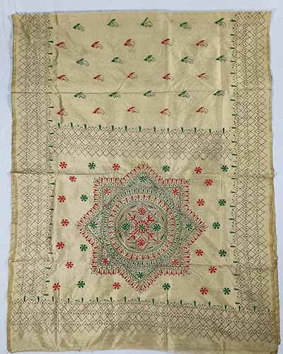 Image of SHRISTI CLOTHINGS Women's Hand Embroidered Cotton Silk Kantha Stitch Saree with Blouse Piece (SB420324 SWD52)