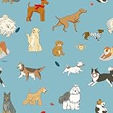 EaseStick Funny Dog Wallpaper Stick and Peel Blue Animal Kids Wallpaper for Bedroom Removable Puppy Cartoon Contact Paper Blue Baby Nursery Wall Decor 17.7'x472' Removable Dog Vinyl Wrap for Cabinets