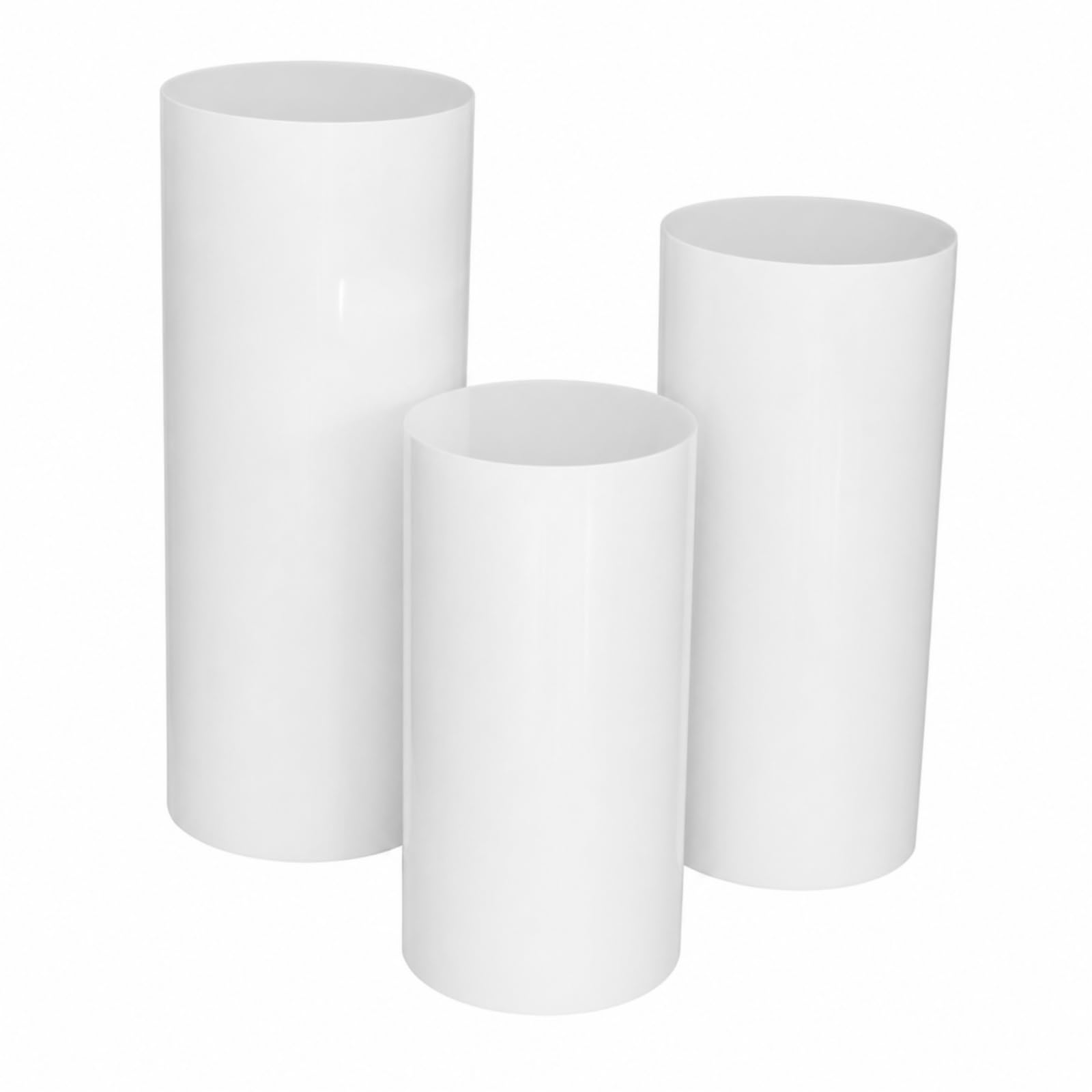 3 Pezzi Espositore Cilindrico Moderno | Bianco, Piedistalli Cilindrici Bianchi, Impilabile, per Vetrine