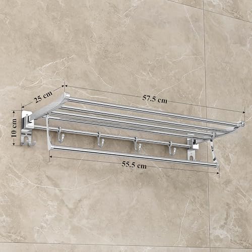 Image of Plantex (Primax) Eco Stainless Steel Folding Towel Rack /Towel Holder for Bathroom /Towel Hanger /Bathroom Accessories Set(24-inch) Chrome